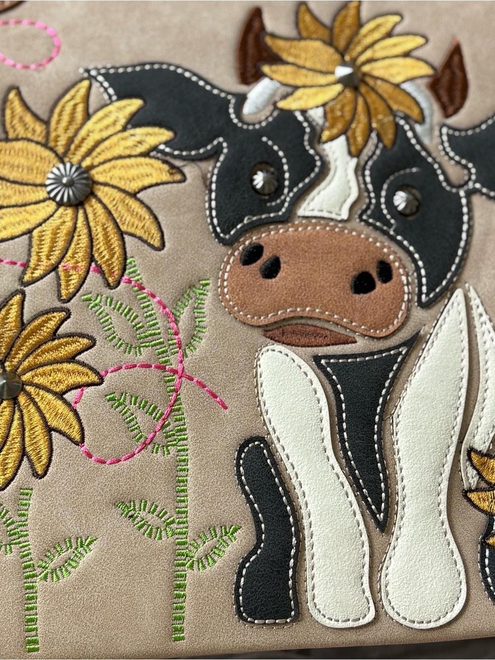 NWT Montana West Tote Purse Cow Embroidered Flower Brown Cream Faux Leather Bag - Picture 2 of 16